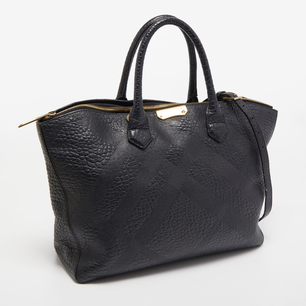 BURBERRY Black Embossed Check Leather Medium Dewsbury Tote - Picture 3 of 8